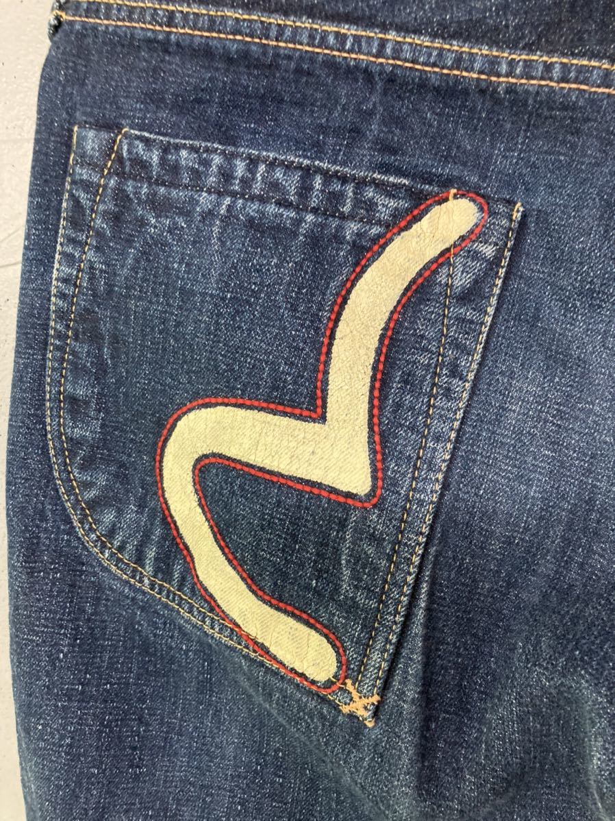 美品 EVISU 縦カモメセルビッチデニム 刺繍ペイントカモメ 日本 美品 EVISU 縦カモメセルビッチデニム 刺繍ペイントカモメ 日本