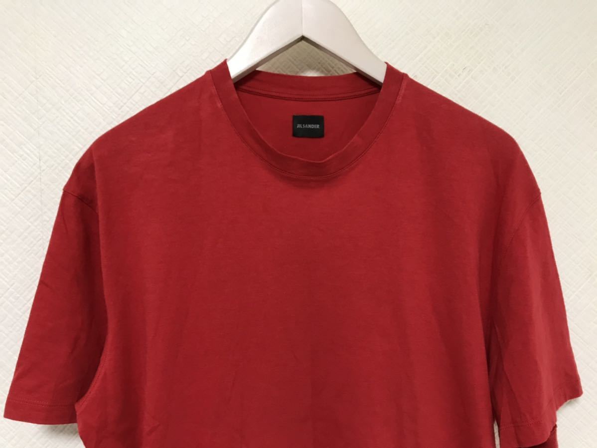 本物ジルサンダーJILSANDERコットン無地半袖Tシャツ赤レッドSメンズ旅行トラベルイタリア製_画像2
