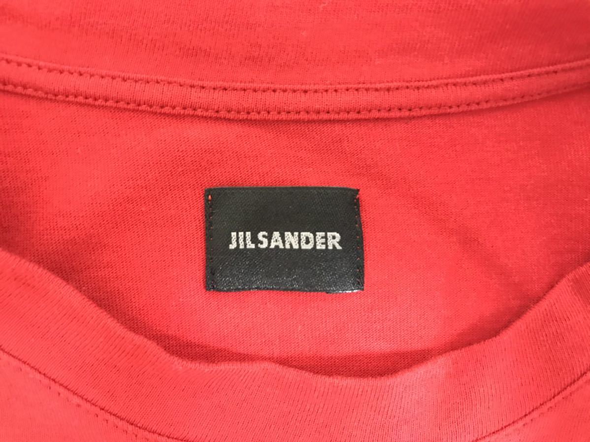 本物ジルサンダーJILSANDERコットン無地半袖Tシャツ赤レッドSメンズ旅行トラベルイタリア製_画像4