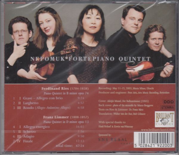 [CD/Brilliant]リンマー(1808-1857):ピアノ五重奏曲ニ短調Op.13他/ネポムク・フォルテピアノ五重奏団 2003.5_画像2