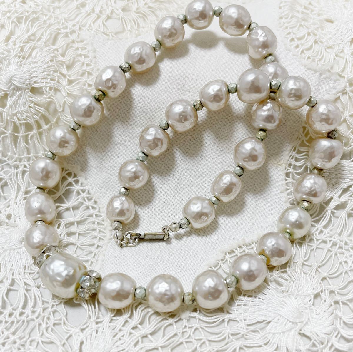  Vintage [ Miriam Haskell ]10mm fake ba lock pearl. necklace 