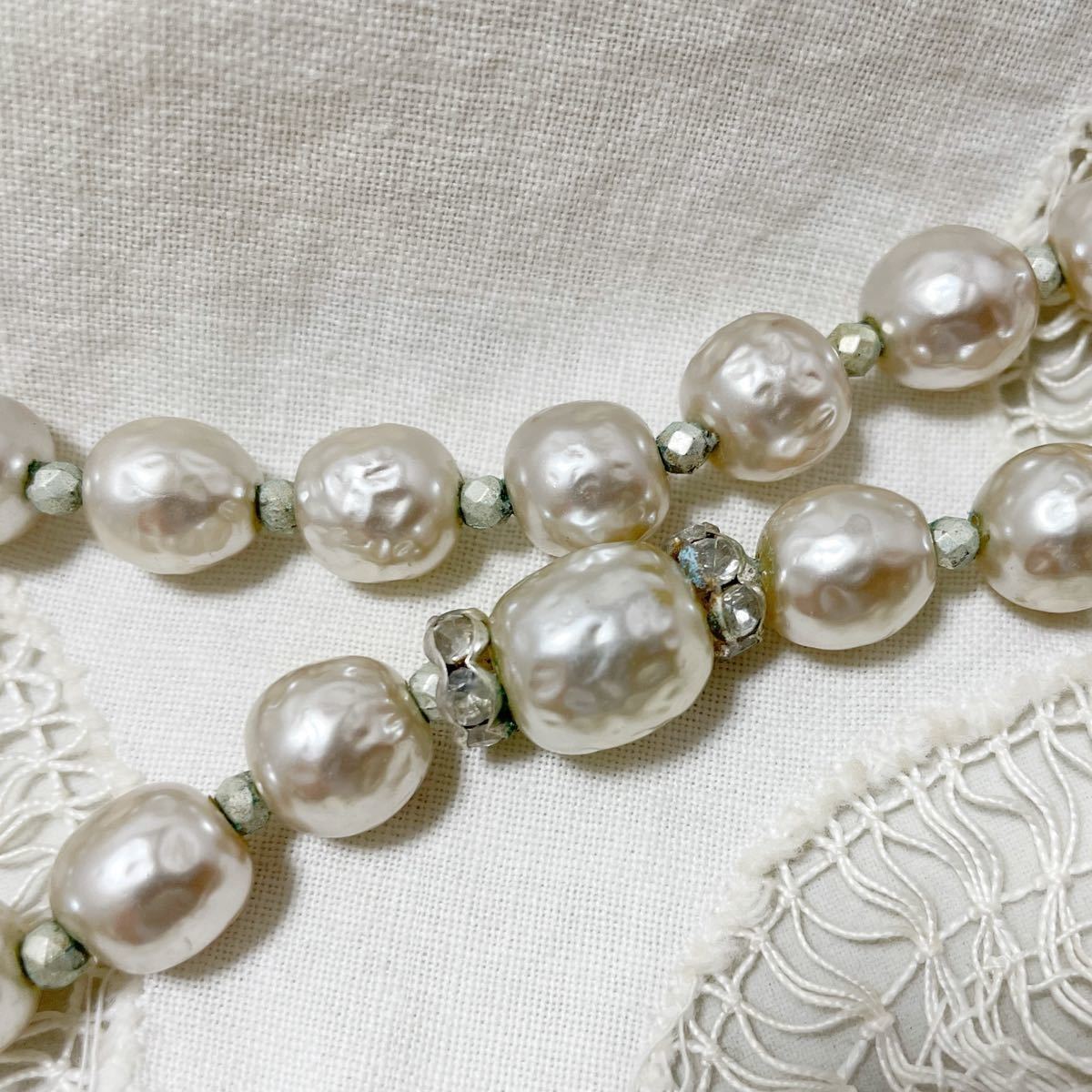  Vintage [ Miriam Haskell ]10mm fake ba lock pearl. necklace 