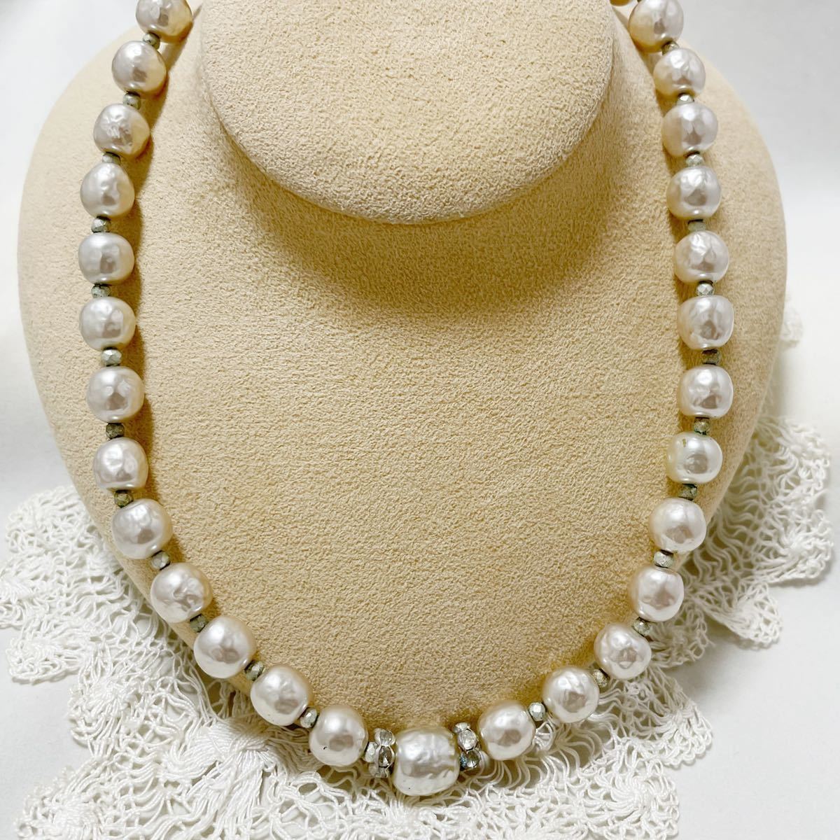  Vintage [ Miriam Haskell ]10mm fake ba lock pearl. necklace 