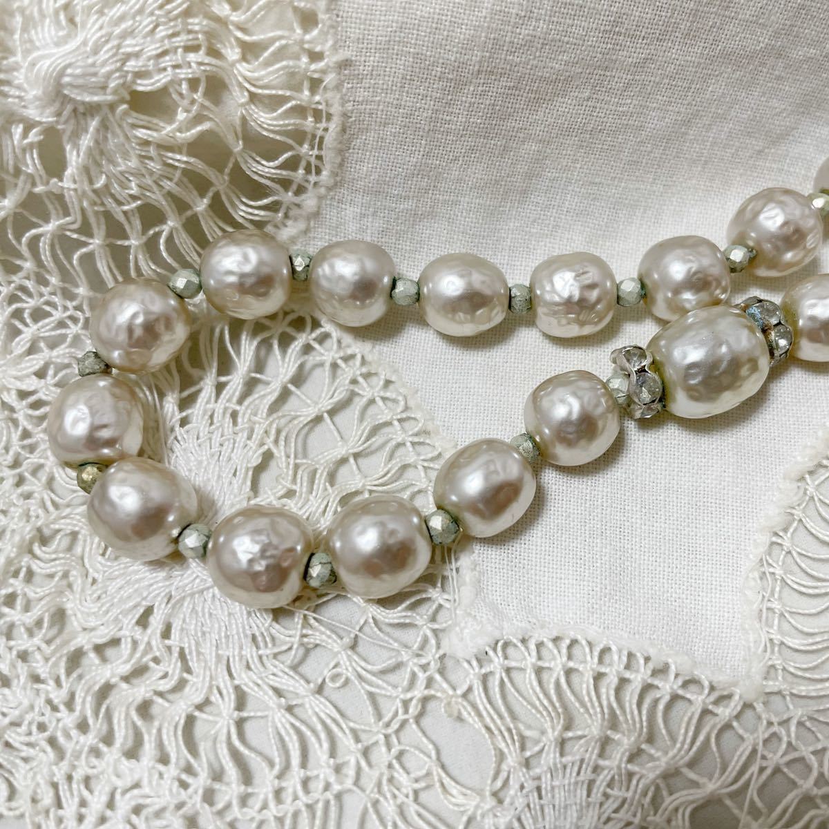  Vintage [ Miriam Haskell ]10mm fake ba lock pearl. necklace 