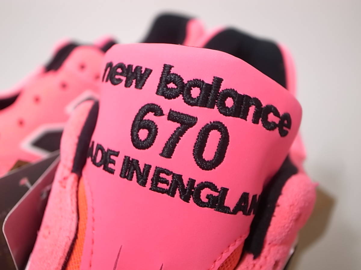 【送料無料 即決】海外限定 NEW BALANCE UK製 M670NEN 23.5cm US5.5新品オールスエードNEON PINKネオンピンクxブラック VIBRAMソール英国製