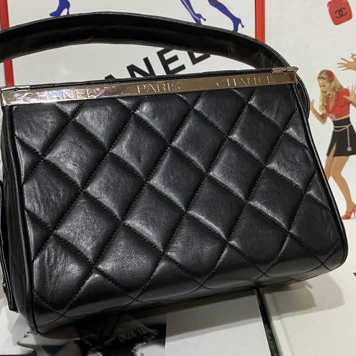 希少 VINTAGE CHANEL ラムスキン バニティバッグ ハンドバッグ