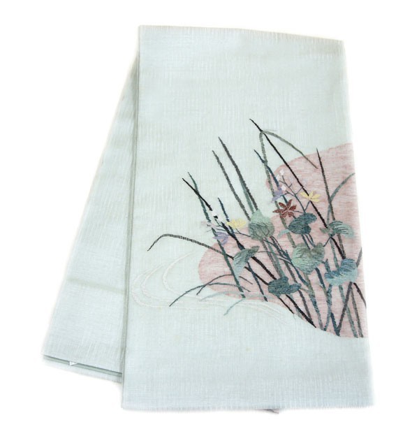 古典 中古 良品 袋帯 夏帯 正絹 グリーン系 刺繍 仕立て上がり