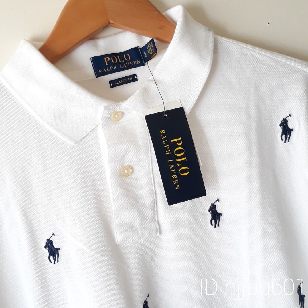  новый товар * Polo Ralph Lauren рубашка-поло с коротким рукавом белый Whitepo колено общий рисунок размер M Classic Fit белый хлопок 100% Polo Shirt Ralph Lauren