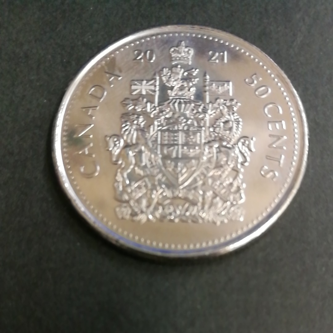 カナダ 2021年 カナダ国章100周年 現行デザイン 50セント貨　２枚