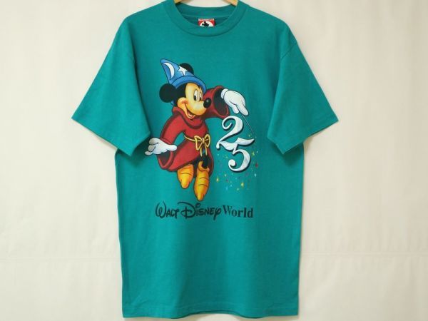 美品! USA製 1996年 90's ビンテージ ミッキーマウス 半袖 Tシャツ US- L サイズ 緑 グリーン シングルステッチ//_画像3