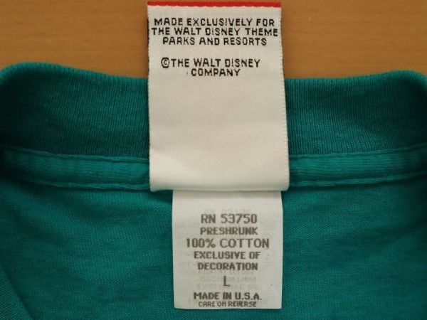 美品! USA製 1996年 90's ビンテージ ミッキーマウス 半袖 Tシャツ US- L サイズ 緑 グリーン シングルステッチ//_画像7
