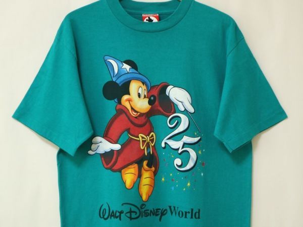 美品! USA製 1996年 90's ビンテージ ミッキーマウス 半袖 Tシャツ US- L サイズ 緑 グリーン シングルステッチ//_画像2