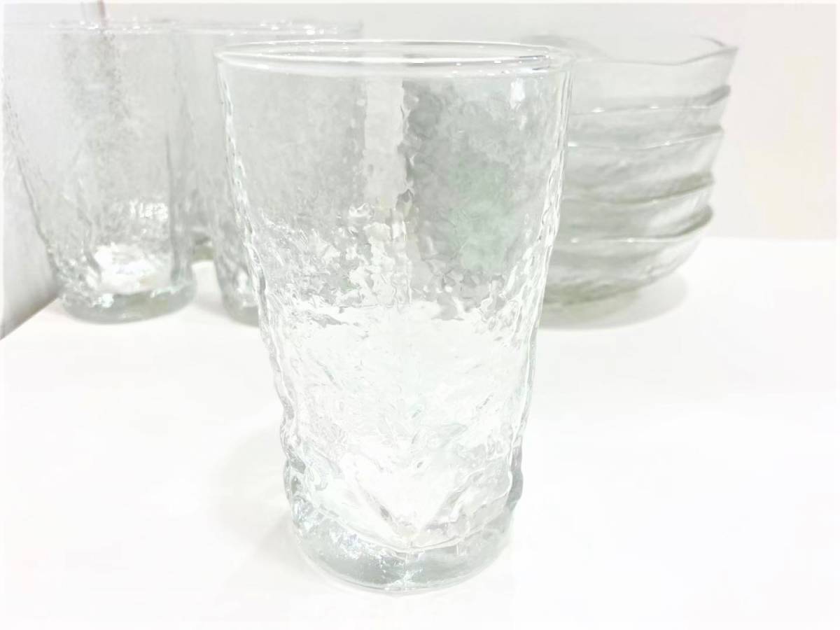 ◆佐々木硝子 SASAKI GLASS 志野路 自然柄　タンブラー ガラスコップ5個 ＆ サラダボール5個 セット_画像2