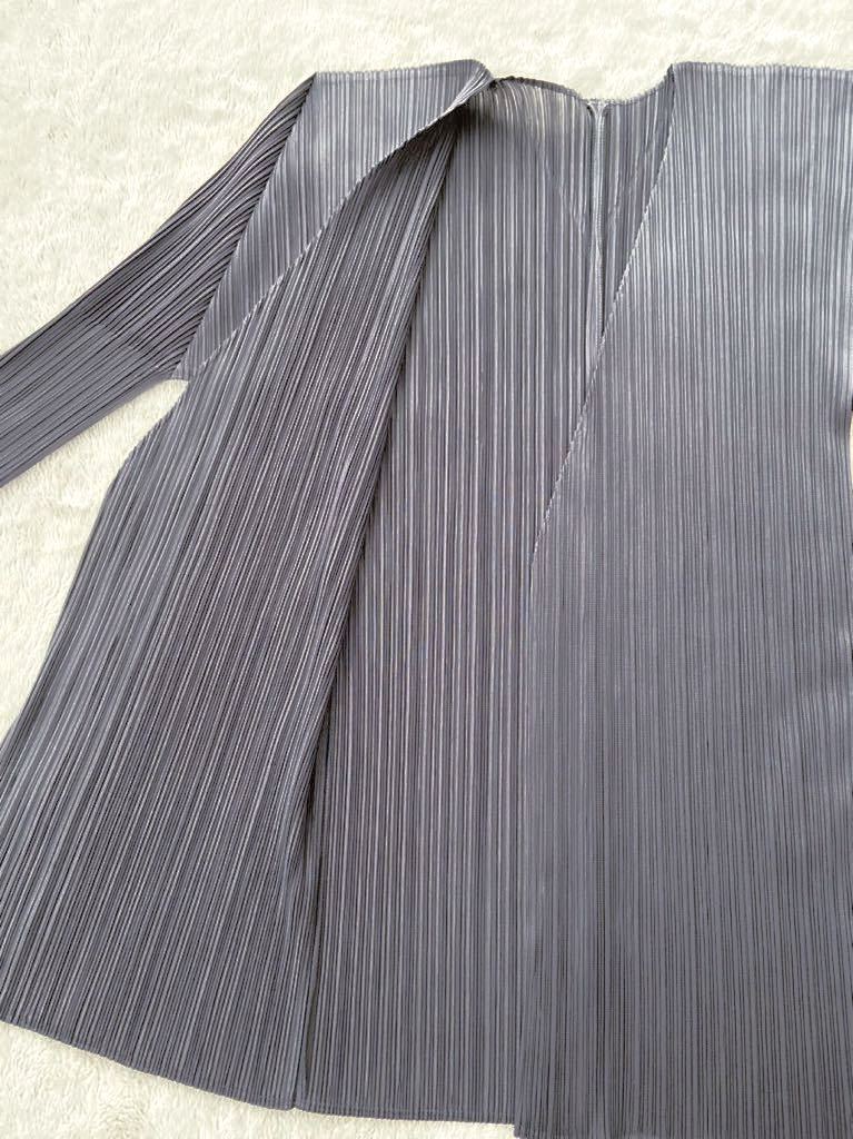 PLEATS PLEASE 美品 size3 ノーカラージャケット カーディガン プリーツ グレー プリーツプリーズ イッセイミヤケ_画像3