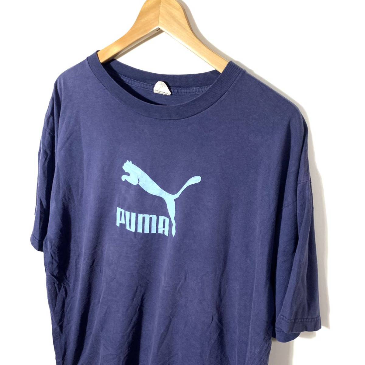 ■カナダ製 PUMA プーマ ロゴプリント 半袖Tシャツ 古着 アメカジ スポーツ ネイビー サイズL■_画像2