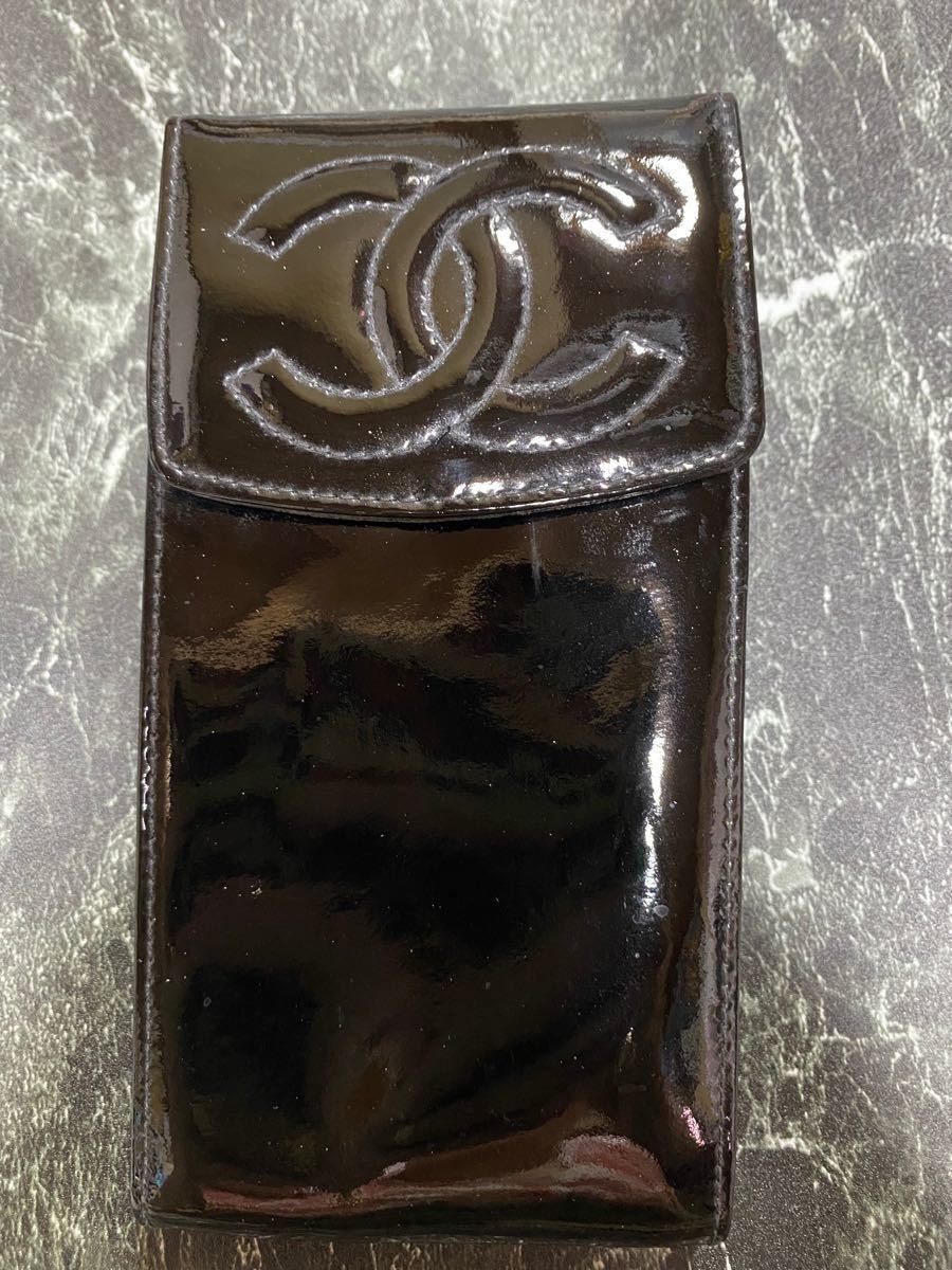 CHANEL シャネル エナメル 黒 ココ メガネ サングラスケース ペンケース-