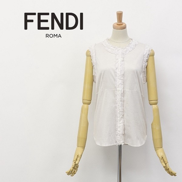 ◇FENDI/フェンディ フリル コットン ノースリーブ シャツ ブラウス