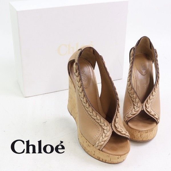 激安価格の ◇Chloe/クロエ コルクウェッジソール レザー サンダル