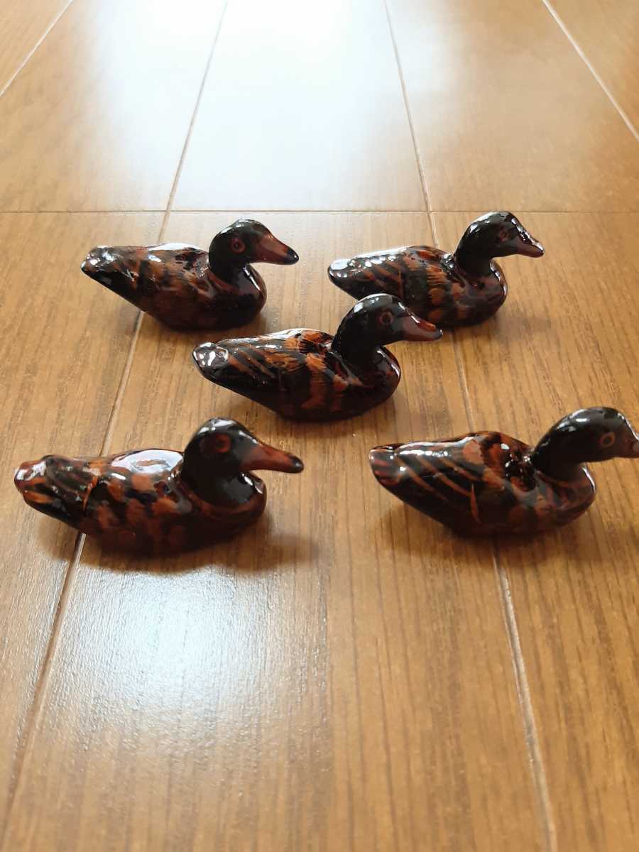 鴨　木製　箸置き　５個セット　デコイ　水鳥　カモ　レトロ　アンティーク　茶色　ブラウン_画像1