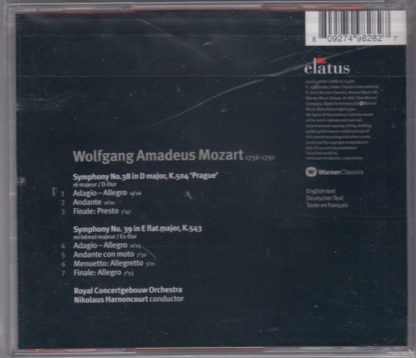 [CD/Elatus]モーツァルト:交響曲第38&39番/N.アーノンクール&アムステルダム・コンセルトヘボウ管弦楽団_画像2