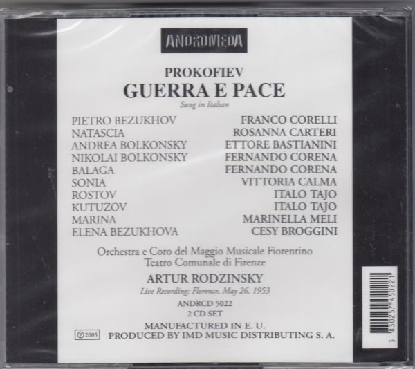 [2CD/Andromeda]プロコフィエフ:歌劇「戦争と平和[イタリア語歌唱]」/F.コレッリ&他&A.ロジンスキー&フィレンツェ5月音楽祭管弦楽団 1953_画像2