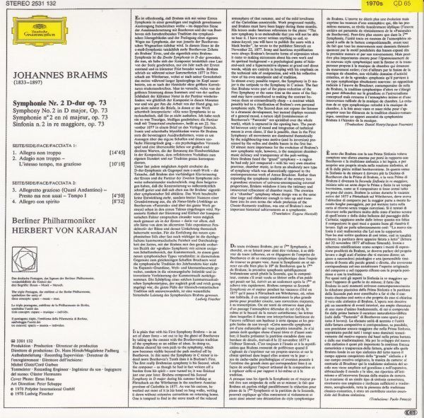 [CD/Dg]ブラームス:交響曲第2番ニ長調Op.73&交響曲第3番ヘ長調Op.90/H.v.カラヤン&ベルリン・フィルハーモニー管弦楽団 1978_画像2