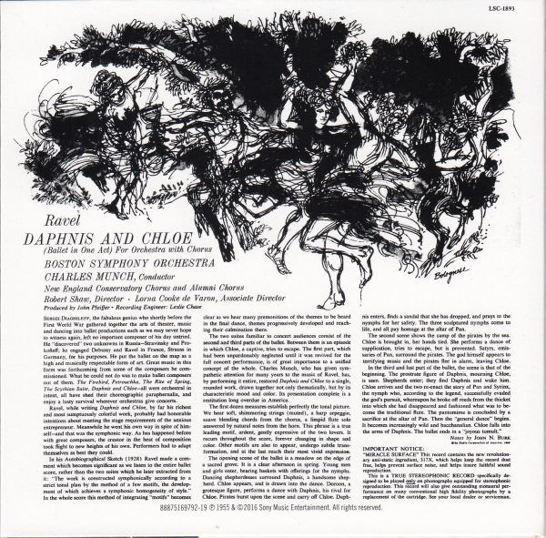 [CD/Rca]ラヴェル:「ダフニスとクロエ」全曲/C.ミュンシュ&ボストン交響楽団 1956.1_画像2