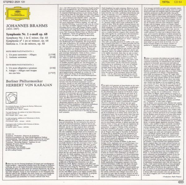 [CD/Dg]ブラームス:交響曲第1番ハ短調Op.68&悲劇的序曲Op.81/H.v.カラヤン&ベルリン・フィルハーモニー管弦楽団 1978_画像2