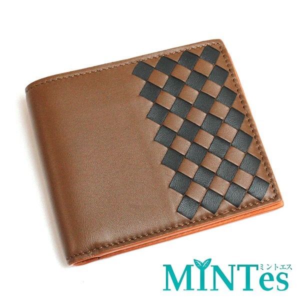 新品✨BOTTEGA VENETA イントレチャート 二つ折り財布 レザー 茶色-