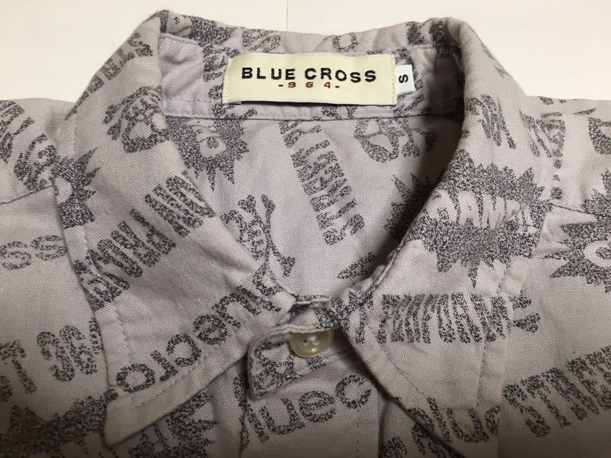 BLUE CROSS Blue Cross. gray pattern American Casual cotton short sleeves shirt (S)USED free shipping 