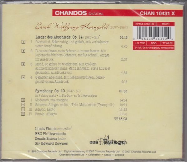 [CD/Chandos]コルンゴルト:交響曲嬰ヘ長調Op.40他/E.ダウンズ&BBCフィルハモニー管弦楽団_画像2