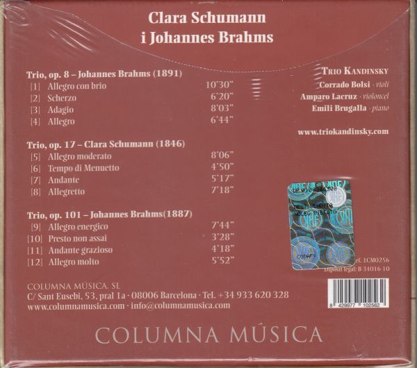 [CD/Columna Musica]ブラームス:ピアノ三重奏曲第1番Op.8&ピアノ三重奏曲第3番Op.101他/カンディンスキー三重奏団_画像2