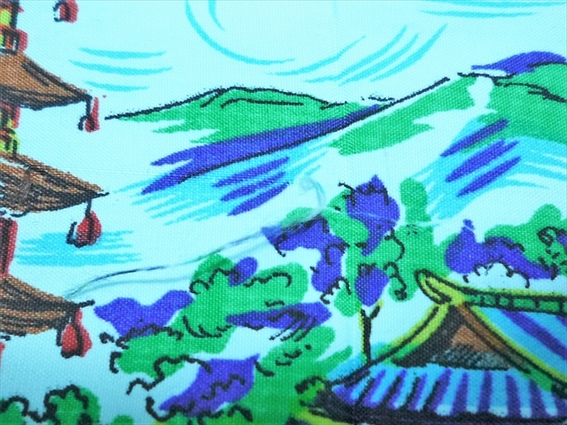 40～50’ｓ ビンテージ JAPAN お土産ファブリック 水色 富士山 沖縄 京都の芸者 奈良の鹿 布 インテリア ディスプレイ_画像7