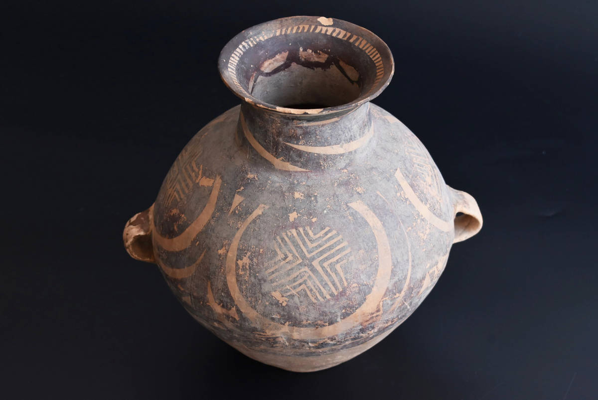彩陶 【中国彩陶顔面付双耳壷 アンダーソン土器/出土品】紀元前五千年