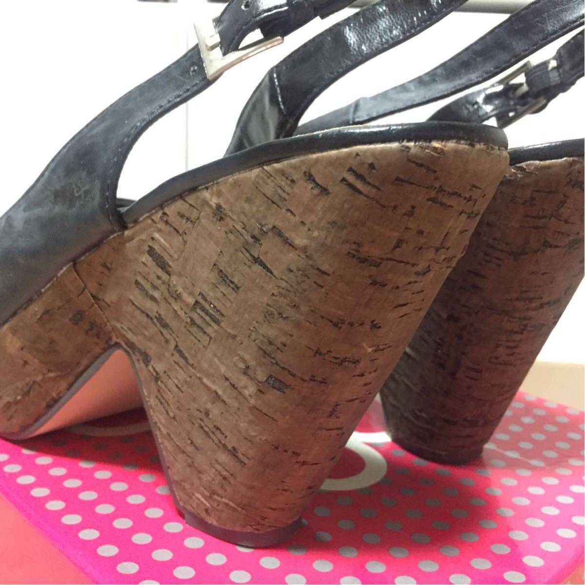  new goods *BI4 thickness bottom cork Wedge sandals black 38 back strap 25 platform black open tu mules sabot black 