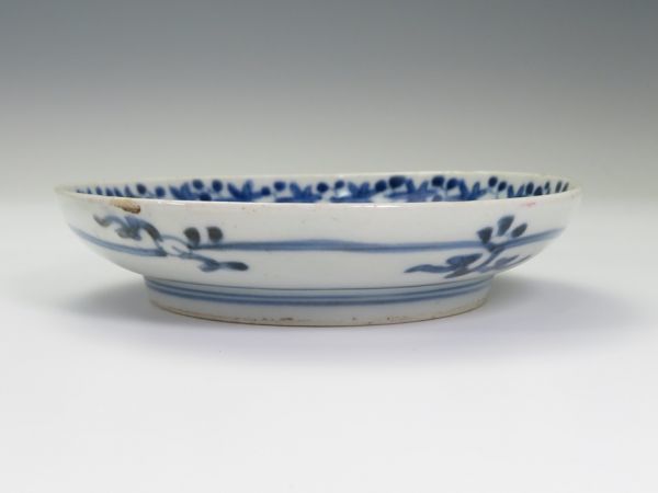 [1093] Meiji era guarantee Imari large Akira .. year made maple map blue and white ceramics medium-sized dish! warehouse .! purchase goods!
