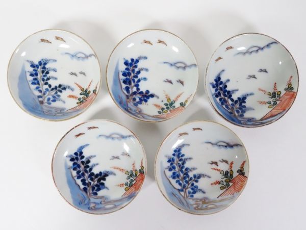 【1680】明治時代　伊万里焼　草花図錦手小皿５枚！蔵出！買取品！