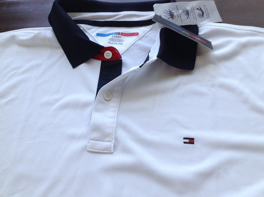 【既決USA】トミーヒルフィガー★TOMMY HILFIGER@完売胸元&衿裏刺繍【Flag】ロゴ入半袖ポロ【TH Moisture Wicking Gibson Polo】 白 @2XL_画像7