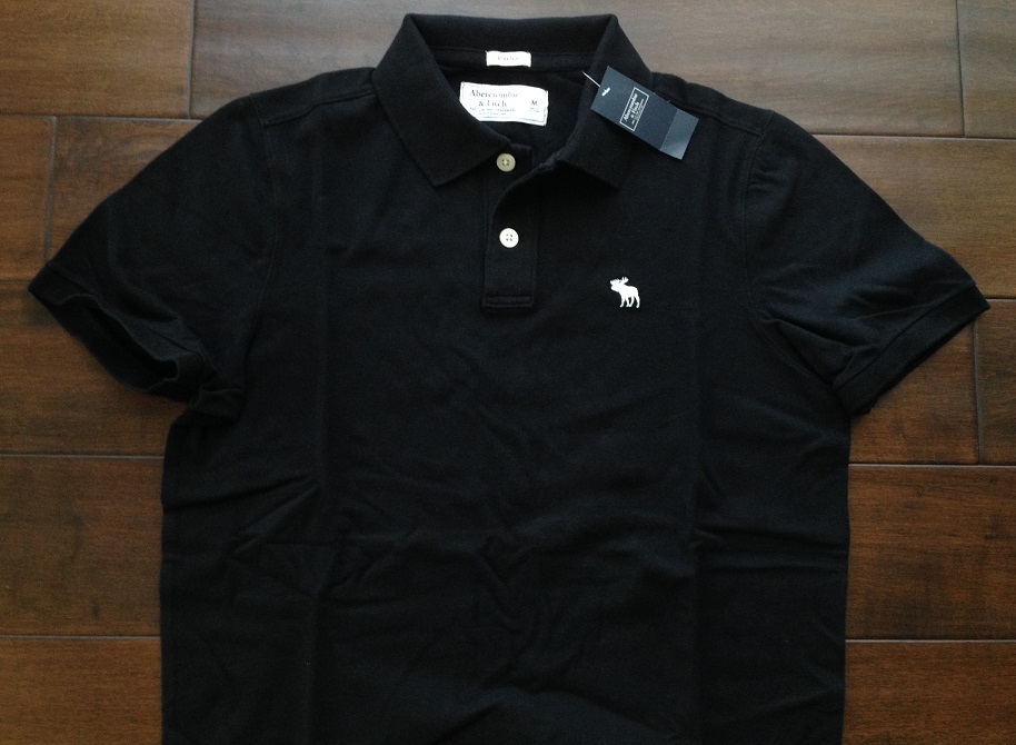 【既決USA】アバクロ ★ Abercrombie@完売胸元刺繍【Moose】ロゴ入半袖ポロシャツ【Abercrombie Men's Stretch Logo Polo】 黒 @S_画像3