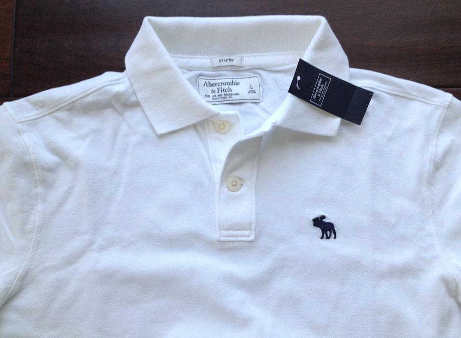 【既決USA】アバクロ ★ Abercrombie@完売胸元刺繍【Moose】ロゴ入半袖ポロシャツ 【Abercrombie Men's STRETCH ICON LOGO POLO】 白 @XL_画像5