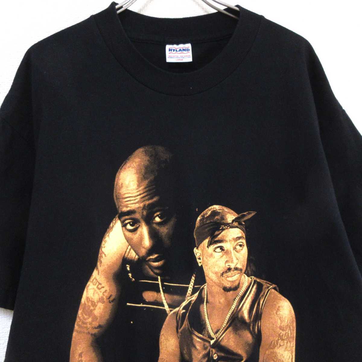 HYLAND メンズL 黒 ブラック 半袖Tシャツ 2PAC TUPAC トゥパック ラッパー バンT ラップT アメリカ 年 ビンテージ  古着 超希少 レア/C8