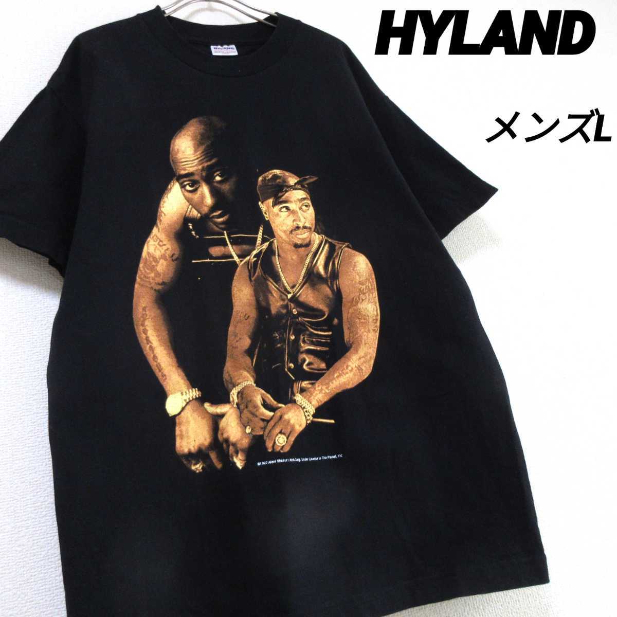 HYLAND メンズL 黒 ブラック 半袖Tシャツ 2PAC TUPAC トゥパック ラッパー バンT ラップT アメリカ 1997年 ビンテージ 古着 超希少 レア/C8