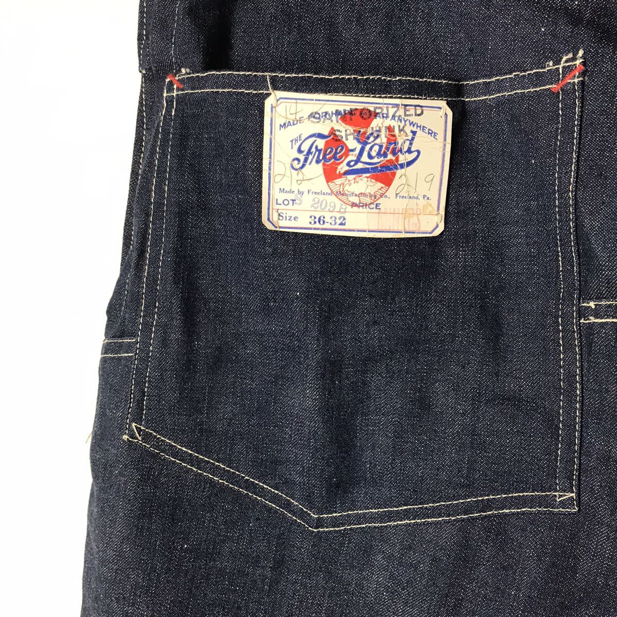 30s40sFreeland free Land Denim overall double knee needle .. buckle dead stock 36/32