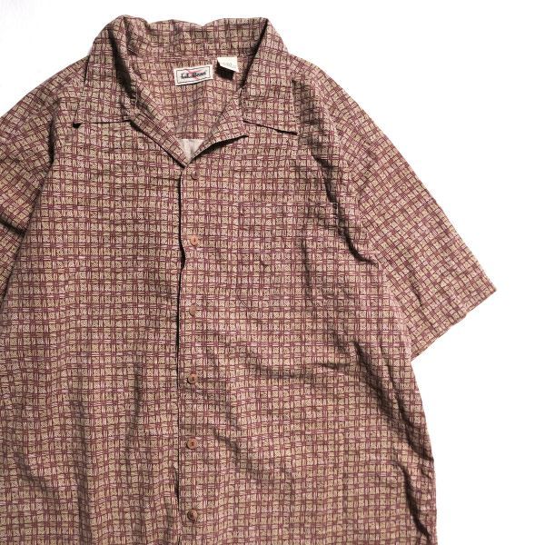 人気提案 90's L.L.Bean LLビーン オープンカラー コットン アロハシャツ 半袖 (L-REG) エンジ系 総柄 ループカラー ボックスシャツ 90年代 旧タグ 男性用