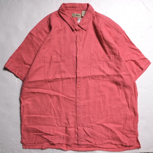 デッドストック 90's L.L.Bean LLビーン コットン 半袖シャツ (XL) ピンク系 90年代 旧タグ オールド Cool Wave Shirtsの画像2