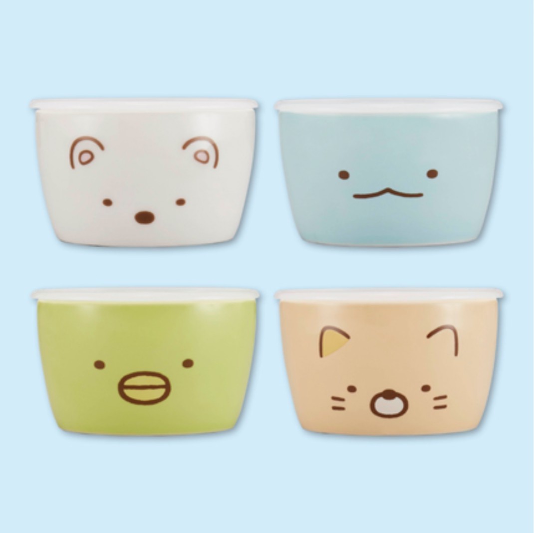 すみっコぐらし フェイス ふた付き陶磁器セット ＜しろくま＆とかげ・ぺんぎん？＆ねこ＞ 