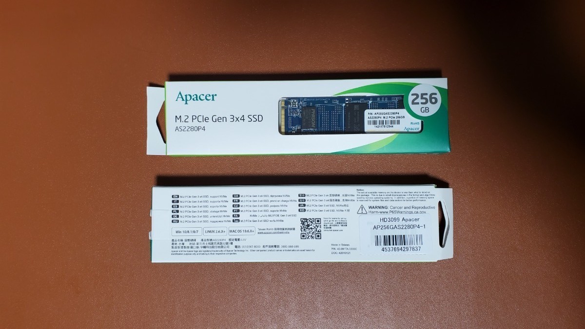 新品未使用Apacer M.2 PCle Gen3×4 SSD 256GB 1個
