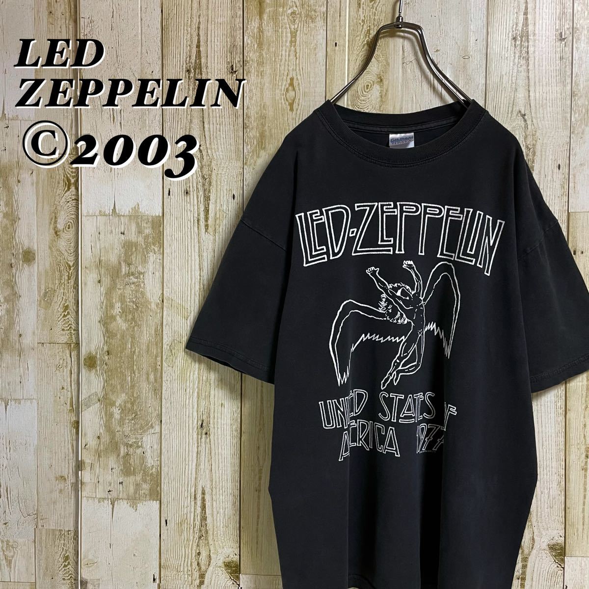 ギルダン レッド・ツェッペリン ビッグプリント コピーライト 2003年 正規品 ベビーウエイト バンドTシャツ バンT メタルTee L相当 古着