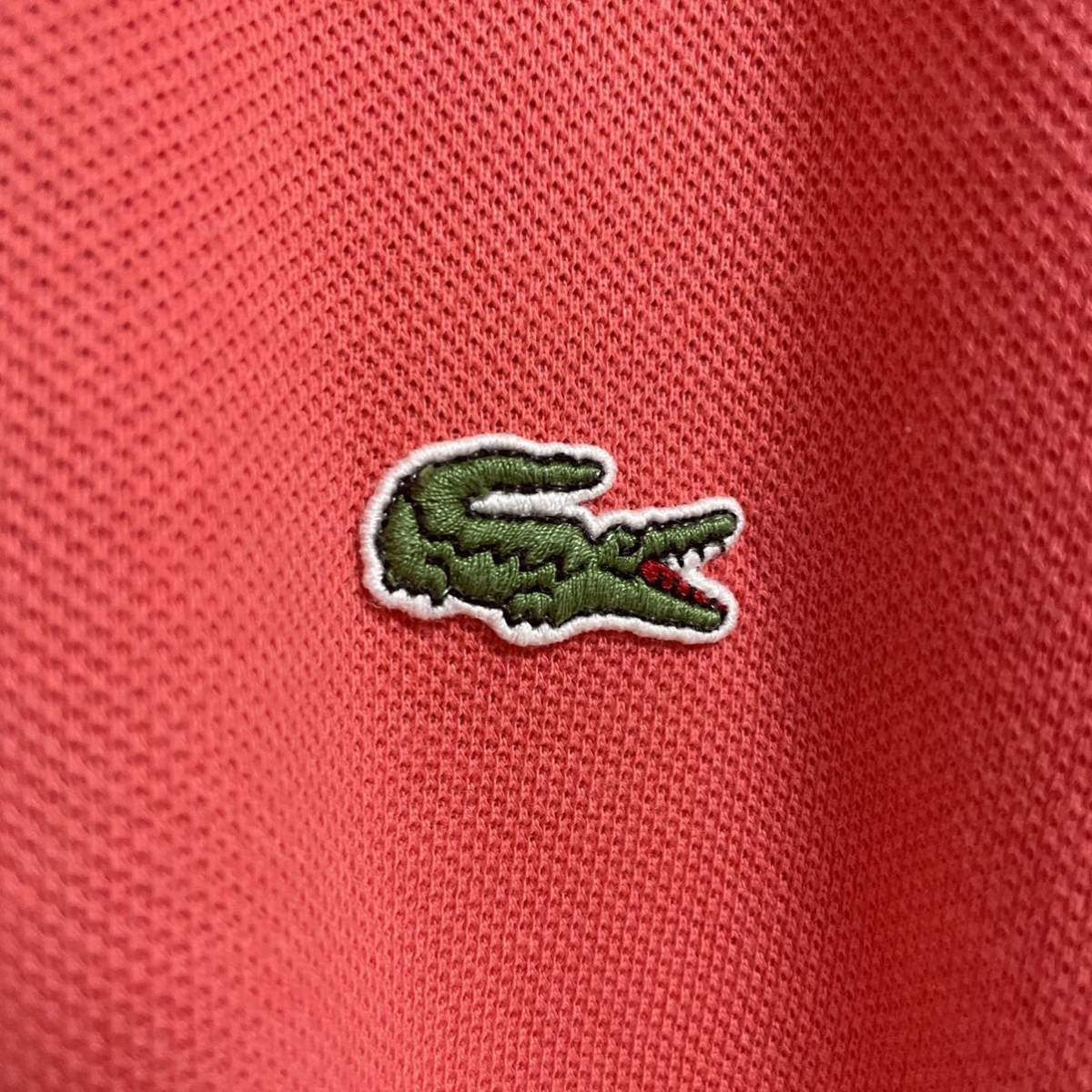 【ビッグサイズ】LACOSTE ラコステ 刺繍ロゴ 裾スリット 半袖ポロシャツ サイズ7 2XL サーモンピンク レアカラー 王道クラシカル 古着