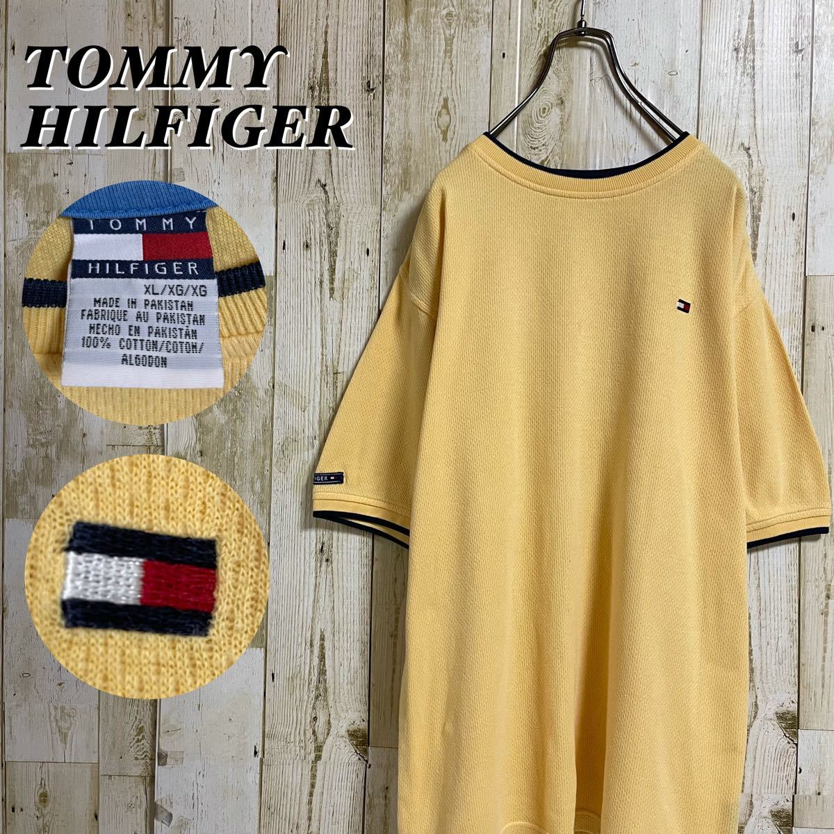 90s トミーヒルフィガー ワンポイント 刺繍 ブラックロゴ 袖ロゴ
